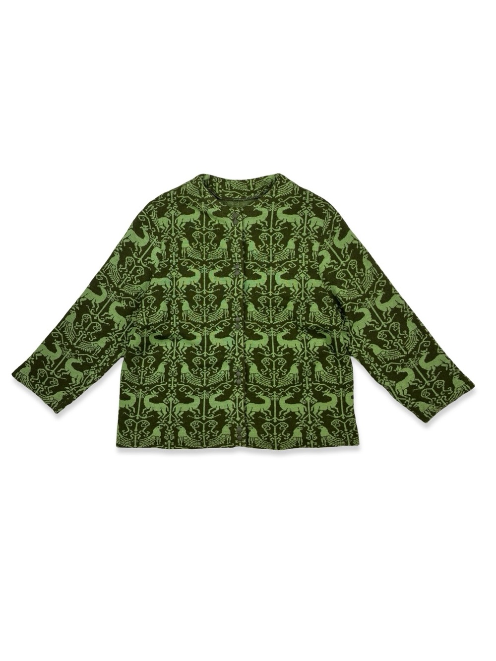 Vintage 1960s Green Deer Bird Cardigan Sweater